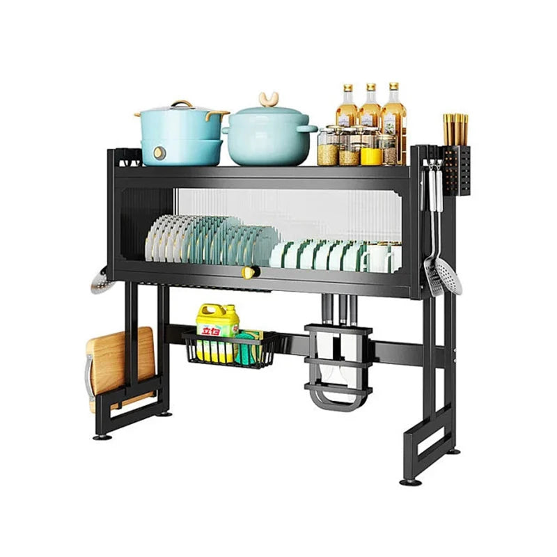 Over Sink Dish Drainer Drying Rack Removable 3 Tier Large Cutlery Shelf  with Dustproof Cover Kitchen Storage Counter Organizers