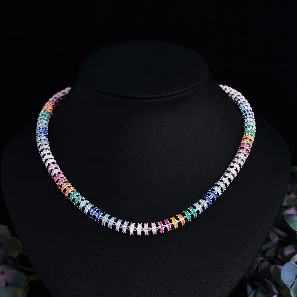 Luxury Zircons Super Luxury Chunky Colorful Cubic Zircon Paved Round Tennis Chain Iced Out CZ Necklace for Women Jewelry