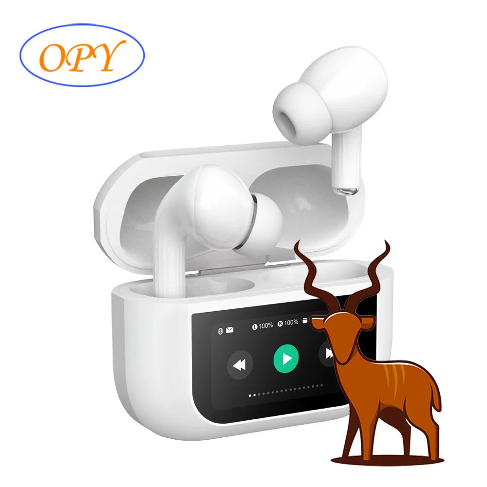 Active Noise Cancelling In-Ear Wired Earphones with Digital Display White Color Wireless Screen jl Chipset Battery Indicator