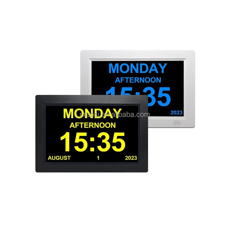 Pros 8" Large Number Analogue Dementia Clock Digital Calendar Day Date Senior Clock Auto DST Medication Reminder Custom Alarms
