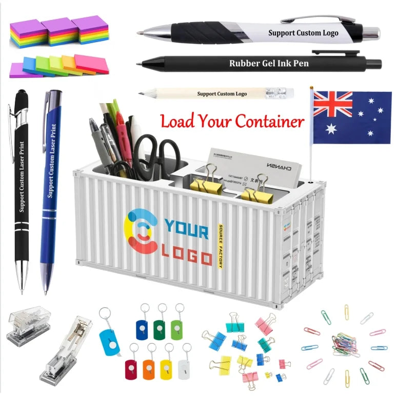 2025 Mini Pencil Holder Custom Logo Shipping Cargo Shape Container Desk Top Pen Holder for Office Gifts