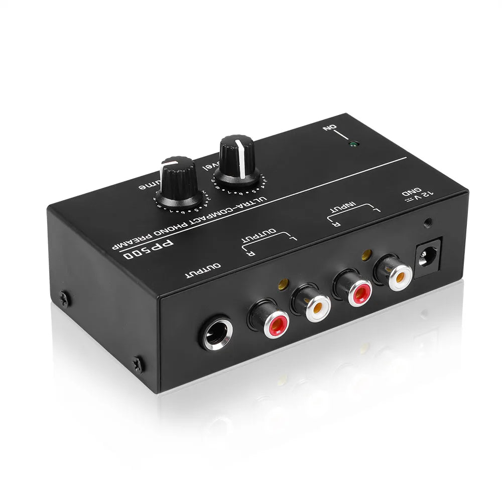 Audio Amplifier Phono Preamp Pre Amp Preamplifier with Level Volume Control RCA Input Output 1/4" TRS Output for Turntable