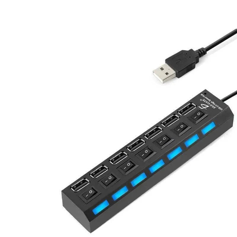 GDL 7-Port USB 2.0 Hub for PC Computers Aluminium Alloy with LED Lighting & Controller Switches 5Gbps Speed Variety of Colors