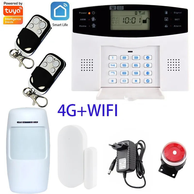 WIFI+4G Tuya Smart Home Alarms IOS Android APP Control Wireless 99 Zone 7 Wired Zone Home Security Alarm System