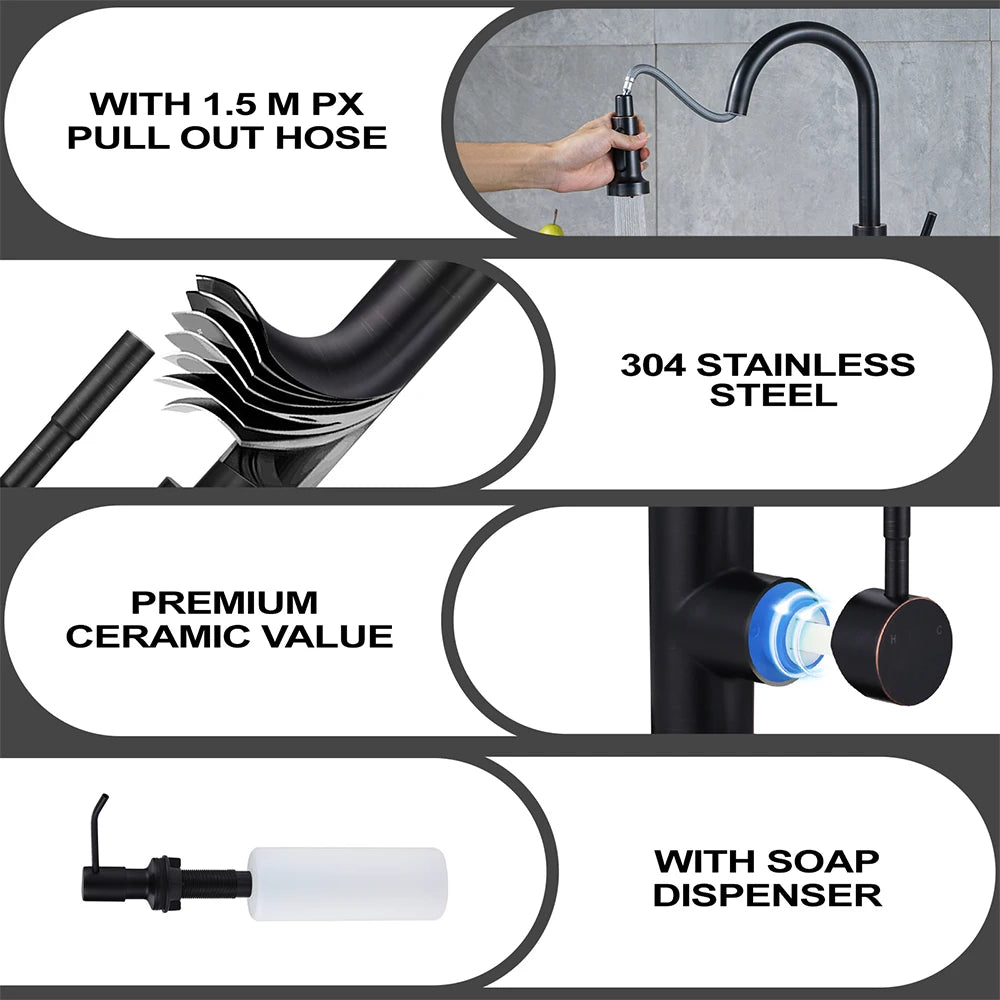 Kitchen Faucet with Pull Down Sprayer,Kitchen Sink Faucets with Soap Dispenser,High Arc Utility Sink Faucet for Sink,Bar,Laundry
