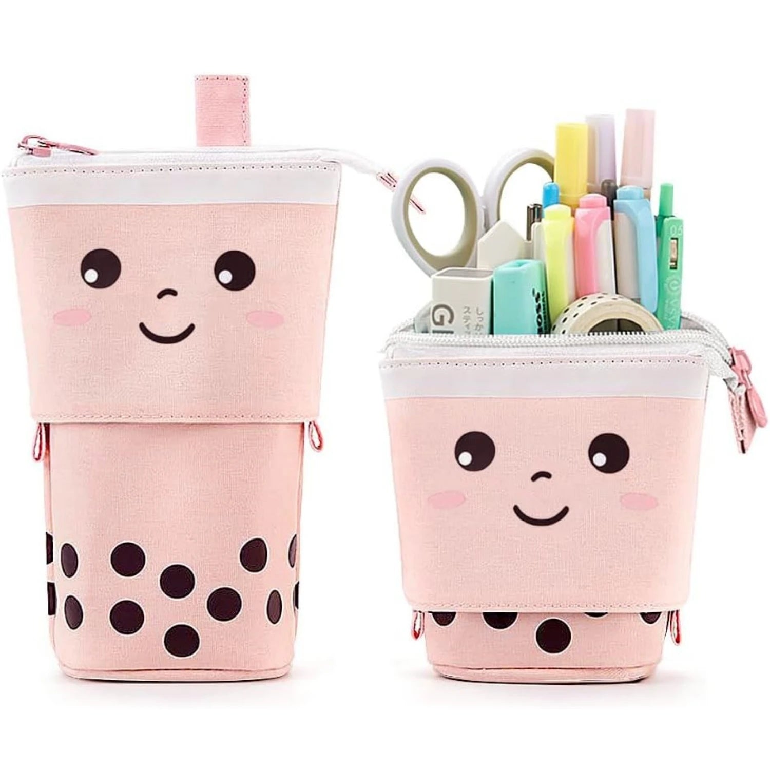 Milk Tea Design Expandable Canvas Pencil Case Portable Multi-Function Storage Organizer for School Desktop Drawer Organizers