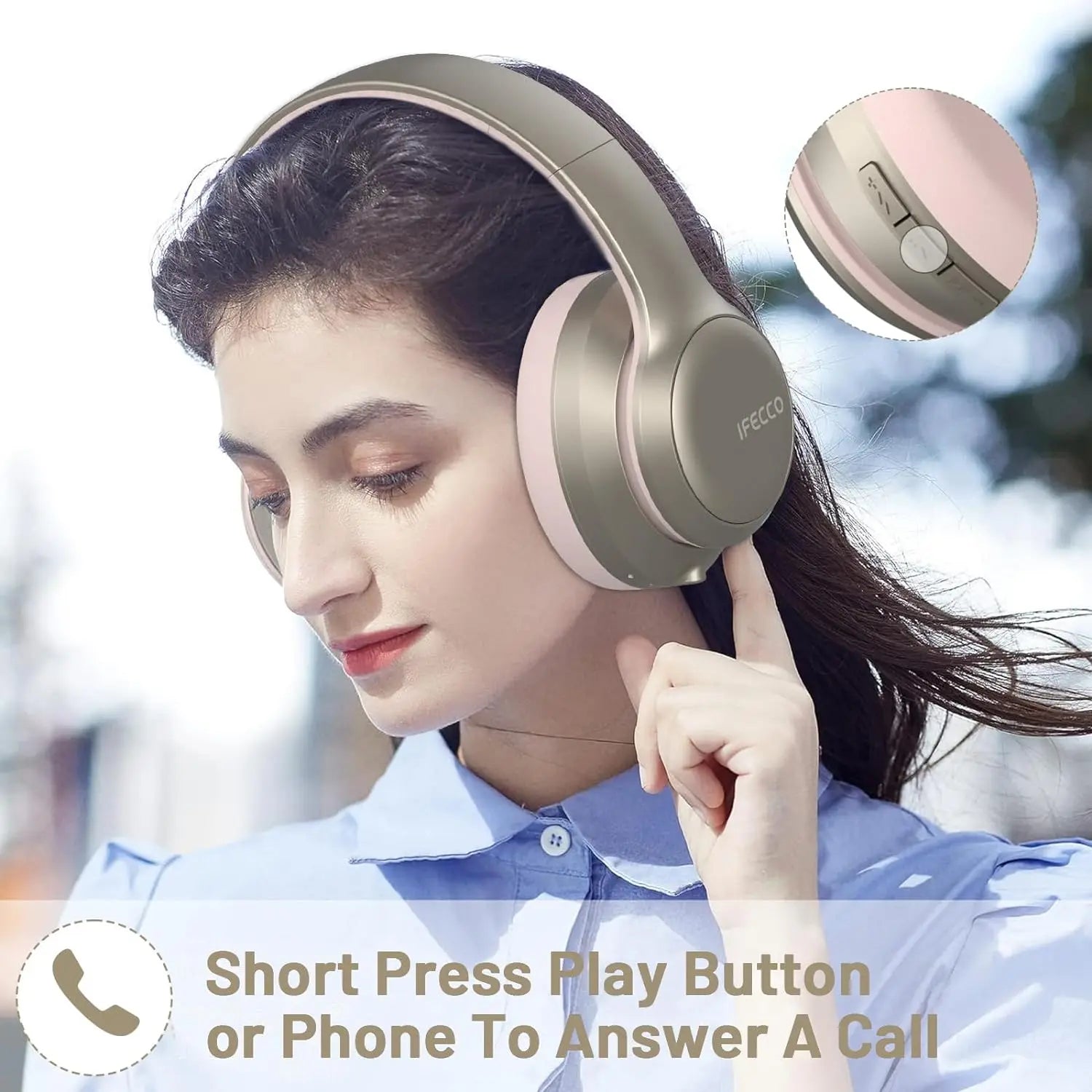 ESON HiFi Stereo  Headset Pink On-Ear Over-Ear ANC Soft Gaming Wireless Noise Cancelling Headphones Microphone Foldable