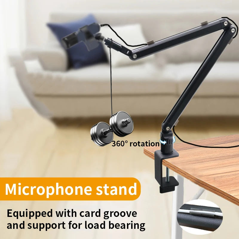 Professional Podcast Desk Microphone Mounts for Studio With Roundable Microphone Gaming Stand and Flexible Clamp Design