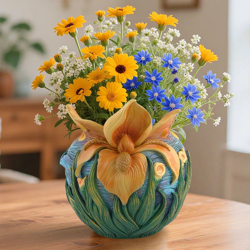Van Gogh Art-Inspired Starry Night Decorative Vase Modern Floral Design for Home Tabletop and Living Room Ornament