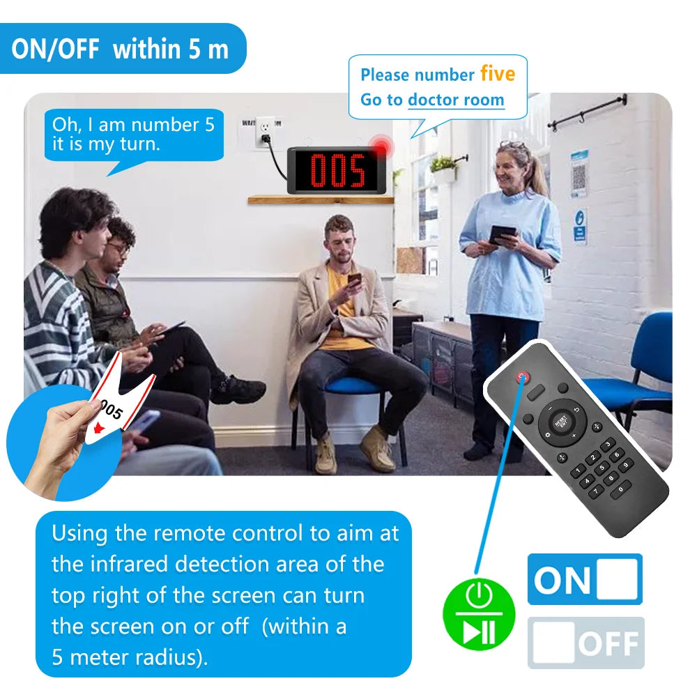 Wireless Queue Calling System Take a Number Machine 3-Dight Now Serving Number with Voice Prompt for Restaurant Hospital