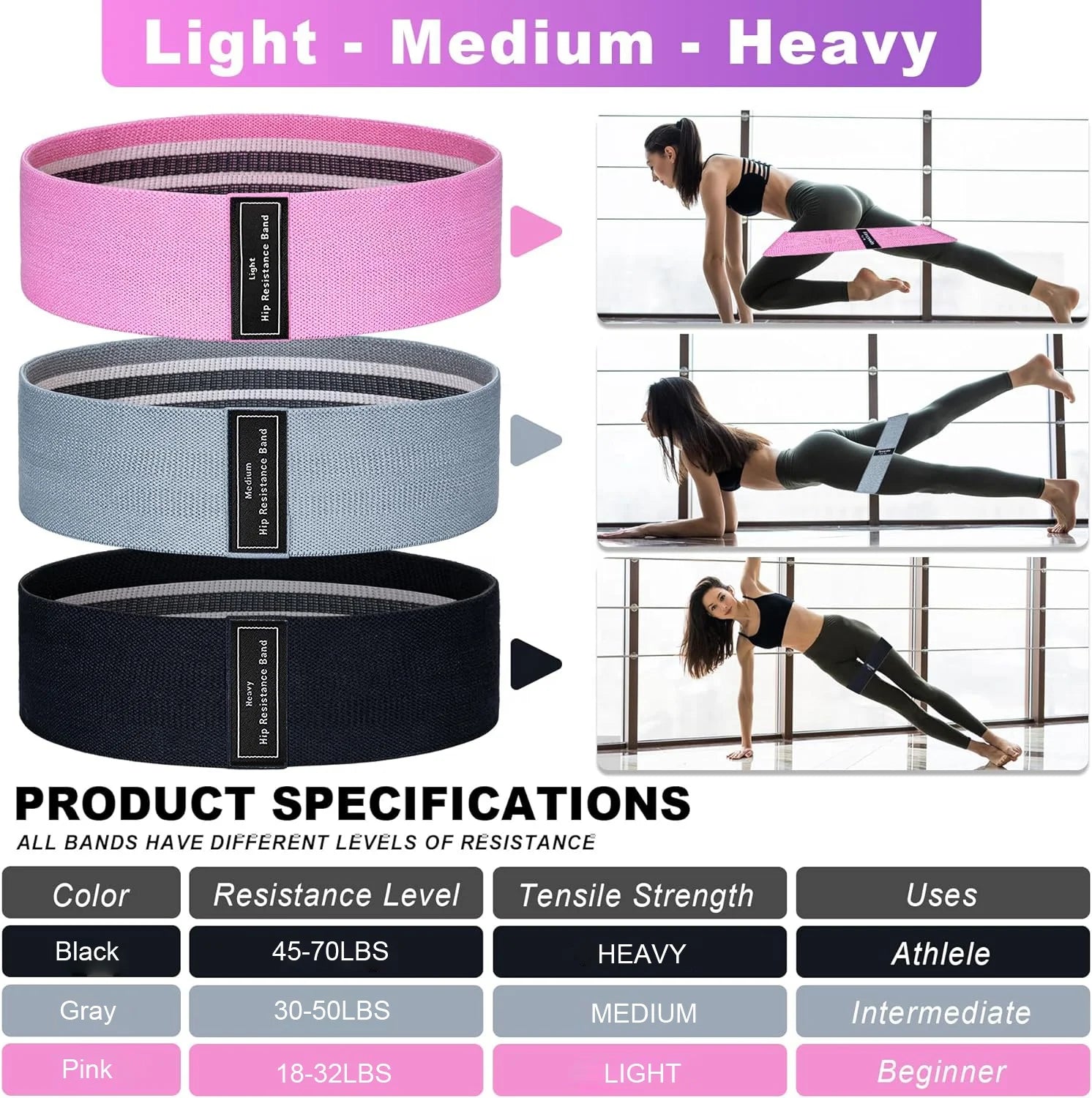 Factory Fabric Polyester Latex Hip Booty Resistance Bands Stretching Yoga Gym Workout Exercise Fitness Bands Gym Equipment
