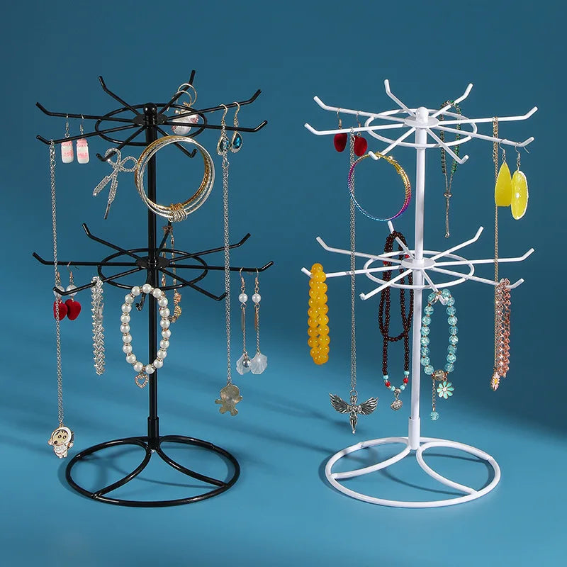 Jewelry Display Showcase 2 Tier Rotary Ornament Necklace Bracelet Rack Jewelry Holder Stand Display