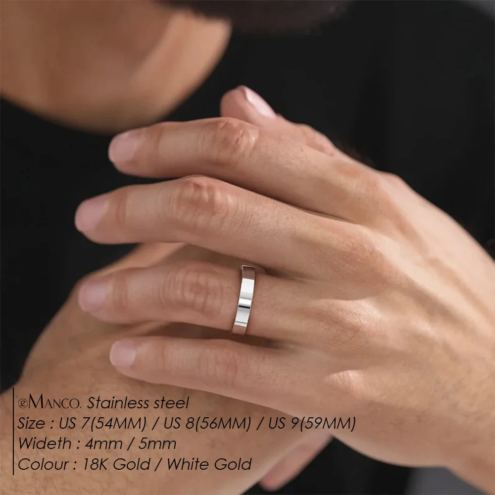 EManco Popular European Vintage Simple Jewelry 18K Gold Plated Men Minimal Unisize Open Ring 316 Stainless Steel