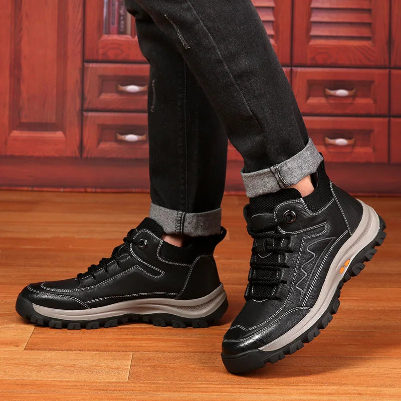 High Quality Men Genuine Leather Shoes Outdoor Casual Shoes Warm Waterproof Men's Trekking Sneakers Outdoor Men Hiking Shoes