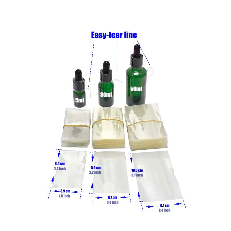 PVC Transparent Soft Shrink Film Heat Shrink Bands Perforated Shrink Sleeves for 15ml Lotion Dropper Bottle