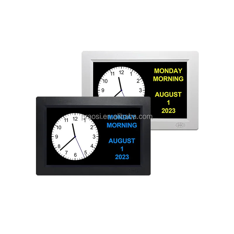 Pros 8" LED Analogue Dementia Clock Auto DST Digital Calendar Alarm Clock Date Time Day Week Medication Reminders Custom Alarms