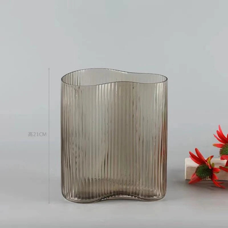Wholesale Striped Design Modern Glass Vases Latest Modern Design Art Recycled Striped Glass Vase for Home Decoration Floor Vase