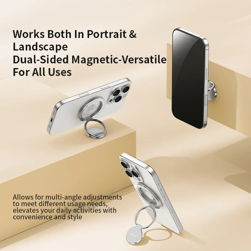 Dual-Sided Magnetic Ring Stand for iPhone 12/13/14/15/16/17 N52 Magnet Zinc Alloy Foldable Kickstand Holder for MagSafe Devices