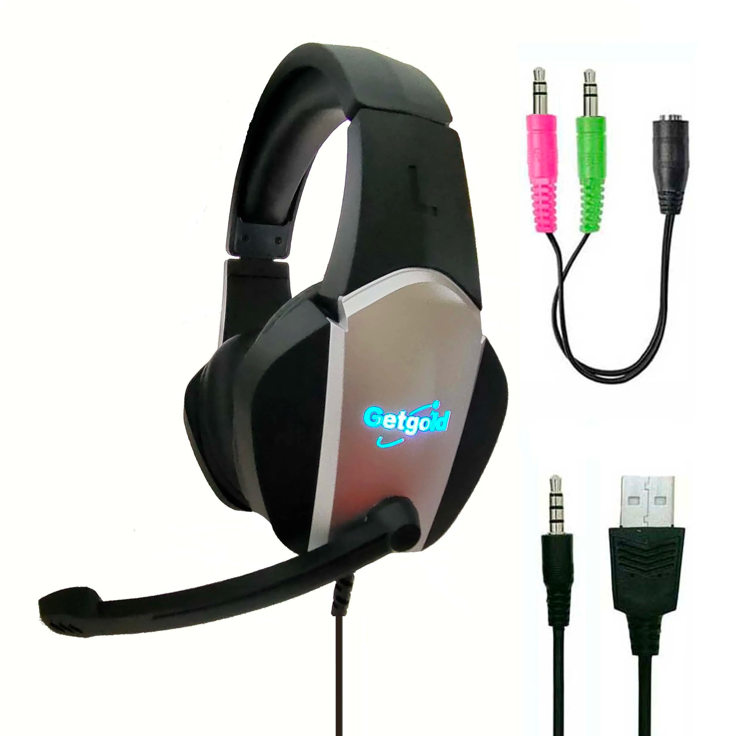 Getgold High Quality Wired Earphones with Microphone Top Selling Headphones with 7 Color Light for Mobile Phone Aviation Use