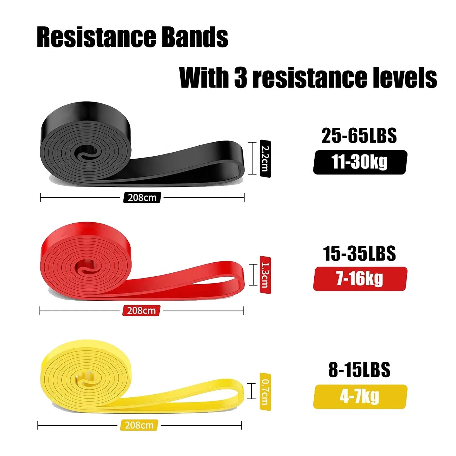 Latex Rubber Long Pull up Resistance Bands with Handles Strength Training Gym Workout Fitness Bands for Exercise Body Building