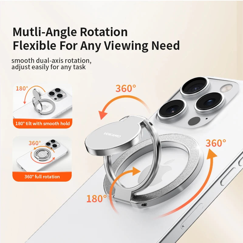 Dual-Sided Magnetic Ring Stand for iPhone 12/13/14/15/16/17 N52 Magnet Zinc Alloy Foldable Kickstand Holder for MagSafe Devices