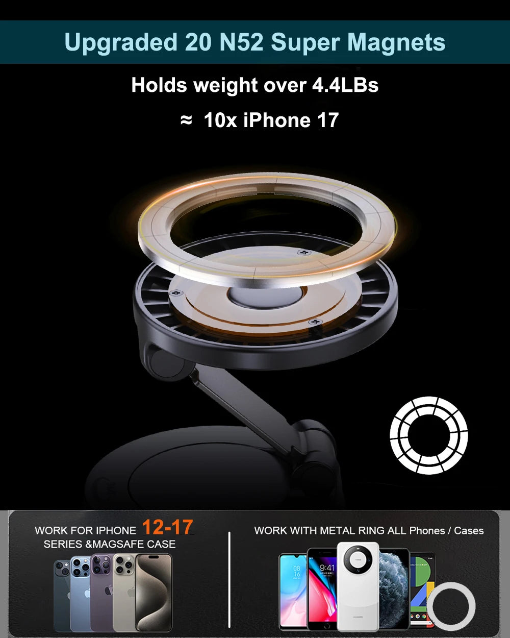 Upgraded 360° Adjustable Nano Gel Vacuum Super Suction Magnetic Phone Holder for Car iPhone 17 Pro Max Air Magsafe 16 15 14