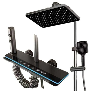 Intelligent LED Display Thermostatic Shower Set Black Piano Keys Bath Faucet System Soft Rainfall Ceramic Jet Massage Apartment
