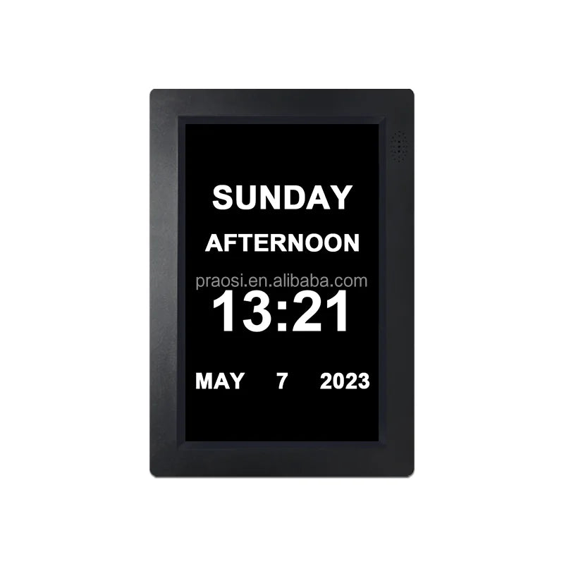 Pros 8" LED Analogue Dementia Clock Auto DST Digital Calendar Alarm Clock Date Time Day Week Medication Reminders Custom Alarms