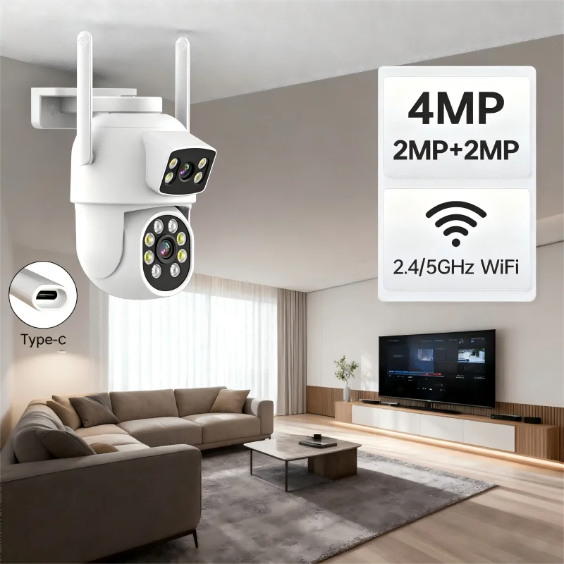USA Local Stock Dual Lens Motion Detection Smart Security Camera for Home Wide Angle 355 Degree and Full Color Night Vision