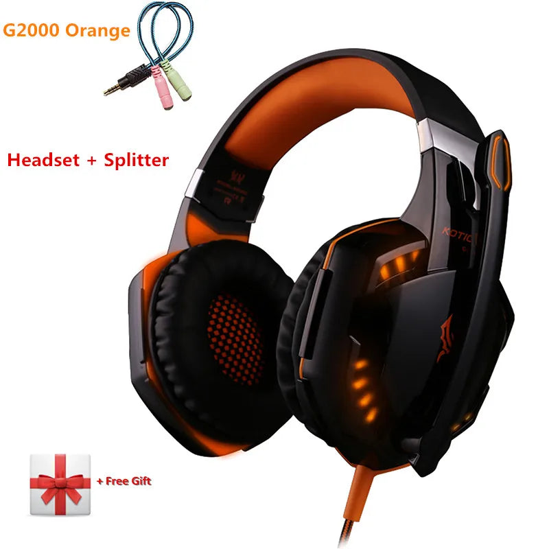 KOTION EACH G2000 Gaming Headset Stereo Hifi Game Headphones with Mic LED Light Gamer Earphone for PC Computer Gamer PS4 XBOX