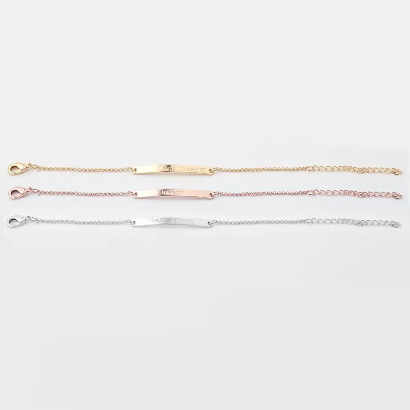 Custom Name Engraved Bracelet Delicate Stacking Gold Minimal Message Engrave Skinny bar Bracelet Bridesmaid Jewelry