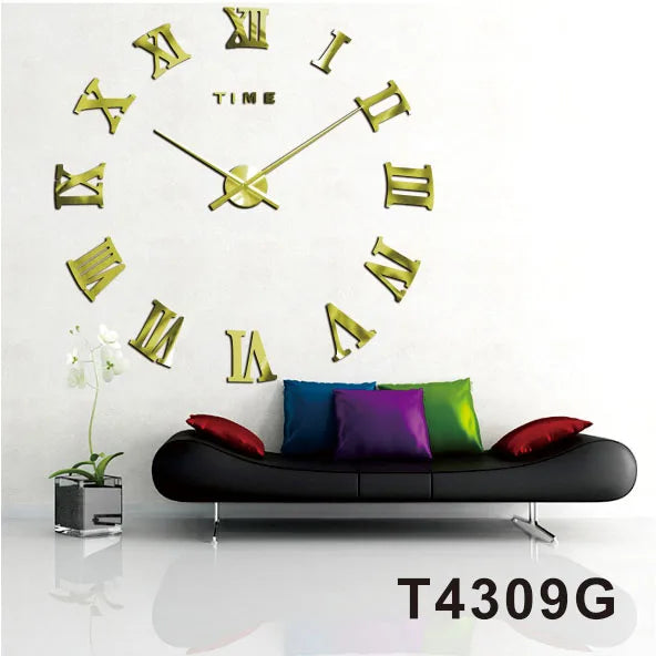 ATOMIC Wall Clock Mirror Wall Sticker Clocks Home Decor Quartz Modern big size clock with 3D Roman Numbers and long hands