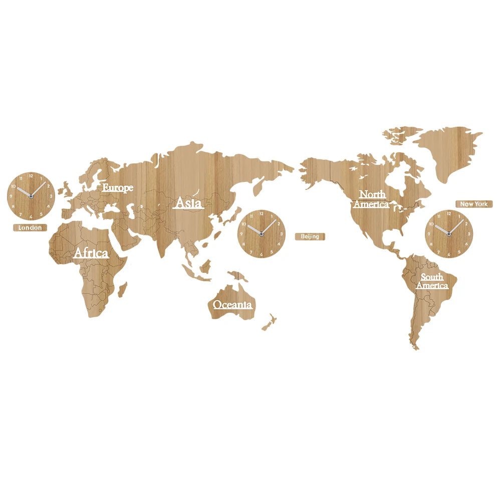 2023 World Map 137CM Creative Nordic Silent Wall Decor Clock Wooden Large Home Decorative Modern Wall Clocks Reloj Pared Horloge