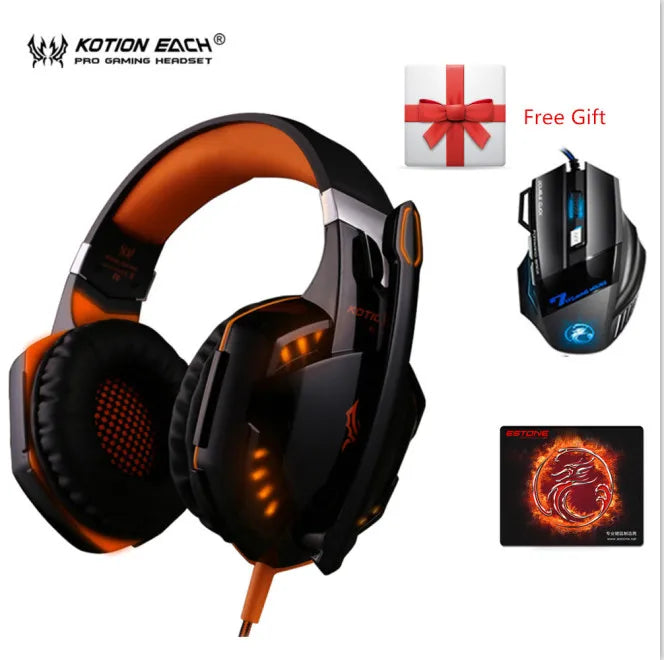 KOTION EACH G2000 Gaming Headset Stereo Hifi Game Headphones with Mic LED Light Gamer Earphone for PC Computer Gamer PS4 XBOX