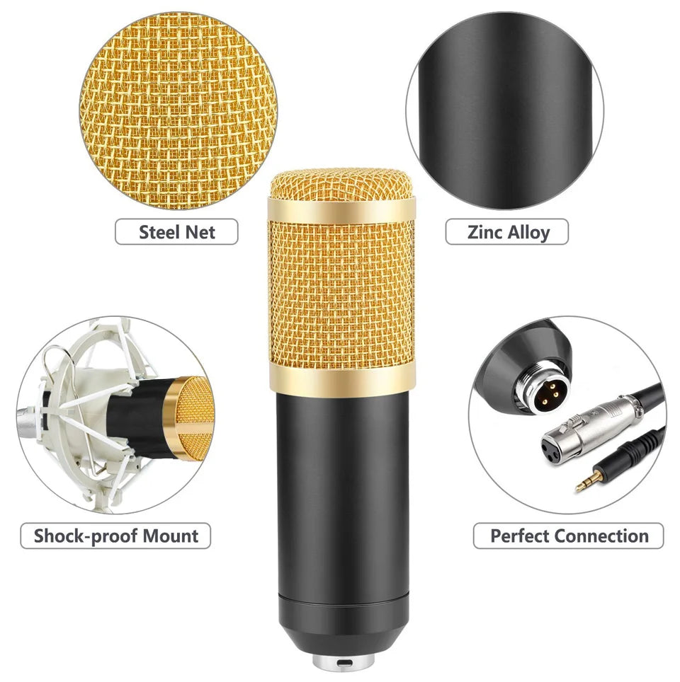 YALIMIC BM-800 Metal Condenser Microphone for Computer Use Sound Recording Radio Broadcasting Singing with Shock Mount