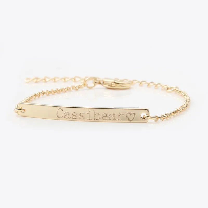 Custom Name Engraved Bracelet Delicate Stacking Gold Minimal Message Engrave Skinny bar Bracelet Bridesmaid Jewelry
