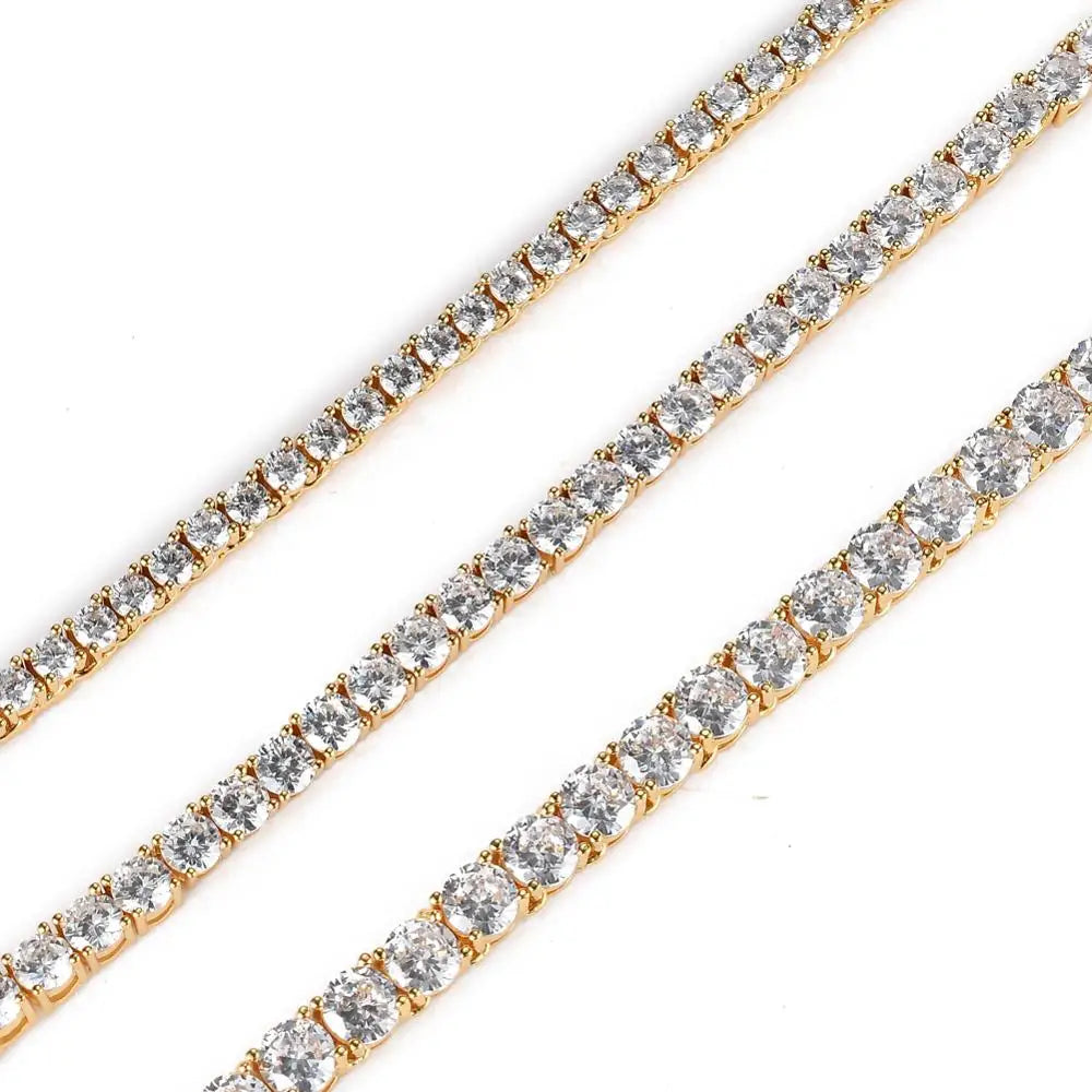 BC019 3mm 4mm 5mm Brass Zircon Tennis Chain 1 Row Necklace Hip Hop Bling Jewelry Gold Silver CZ Tennis Chain Necklace Iced Out