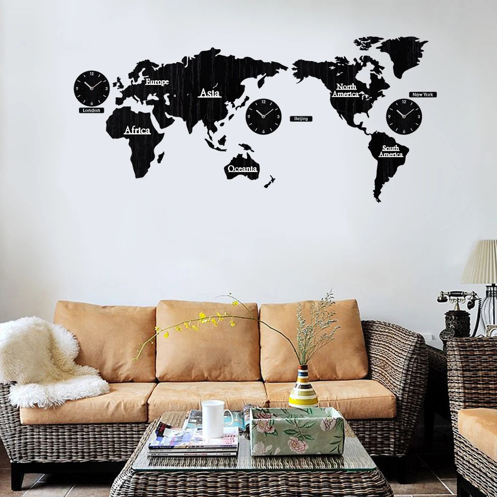 2023 World Map 137CM Creative Nordic Silent Wall Decor Clock Wooden Large Home Decorative Modern Wall Clocks Reloj Pared Horloge