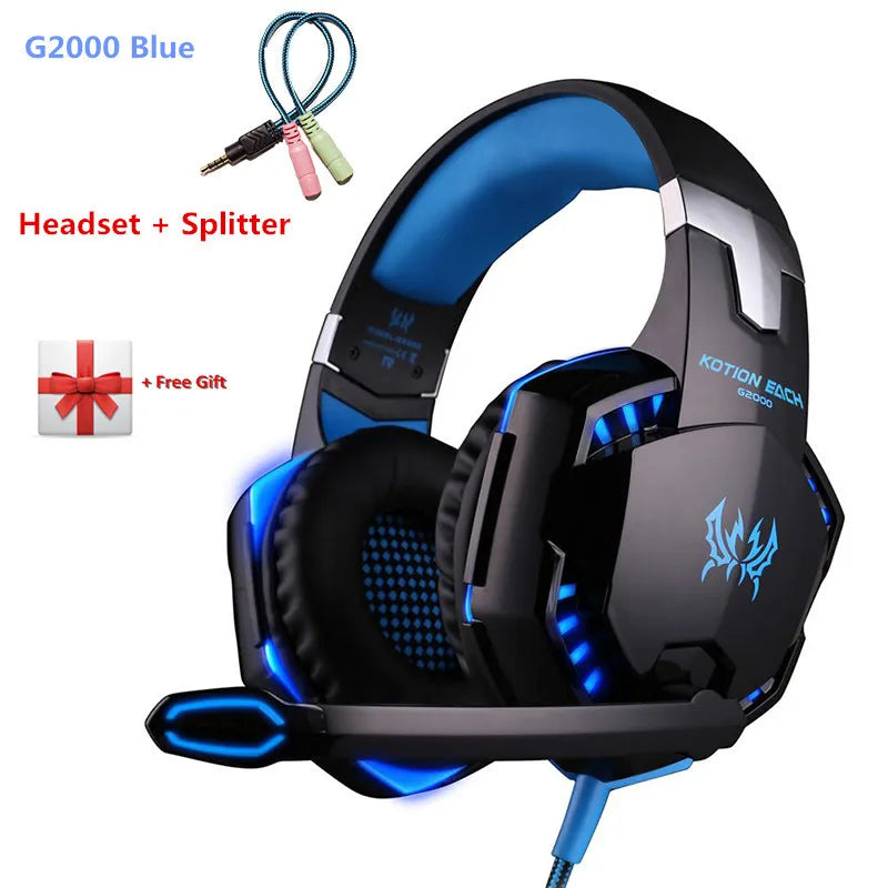 KOTION EACH G2000 Gaming Headset Stereo Hifi Game Headphones with Mic LED Light Gamer Earphone for PC Computer Gamer PS4 XBOX