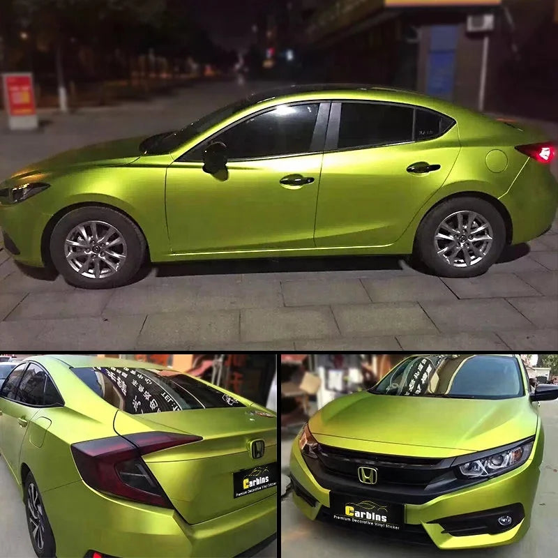 Carbins Film Lime Green Satin Chrome Vinyl Custom Wraps 5x60ft Roll Factory Wholesale