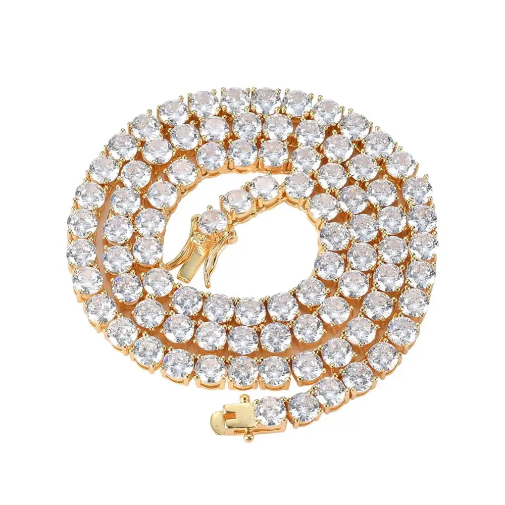 BC019 3mm 4mm 5mm Brass Zircon Tennis Chain 1 Row Necklace Hip Hop Bling Jewelry Gold Silver CZ Tennis Chain Necklace Iced Out