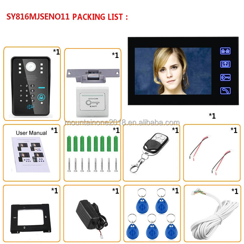 7" RFID Password Video Door Phone Intercom Doorbell With IR Camera 1000 TV Line With NO-Electric Strike Door Lock