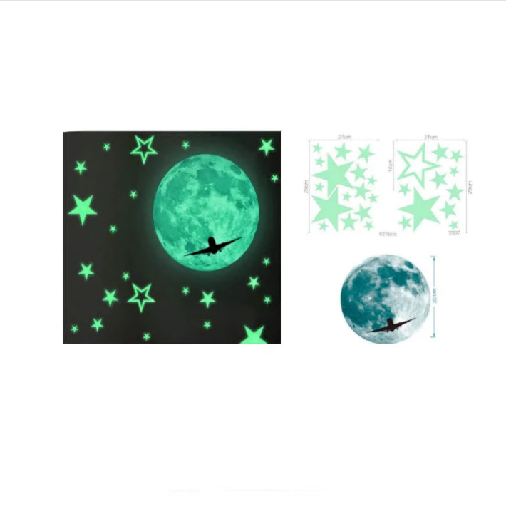 High Bright Glow in the Dark Luminous 30cm Large Round Moon DIY Living Room Self Adhesive Wall Decor Adhesive Decal Sticker