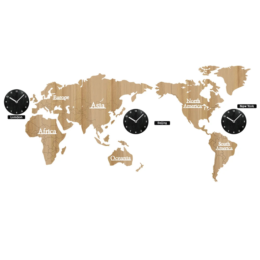 2023 World Map 137CM Creative Nordic Silent Wall Decor Clock Wooden Large Home Decorative Modern Wall Clocks Reloj Pared Horloge