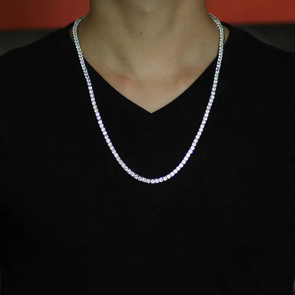 BC019 3mm 4mm 5mm Brass Zircon Tennis Chain 1 Row Necklace Hip Hop Bling Jewelry Gold Silver CZ Tennis Chain Necklace Iced Out