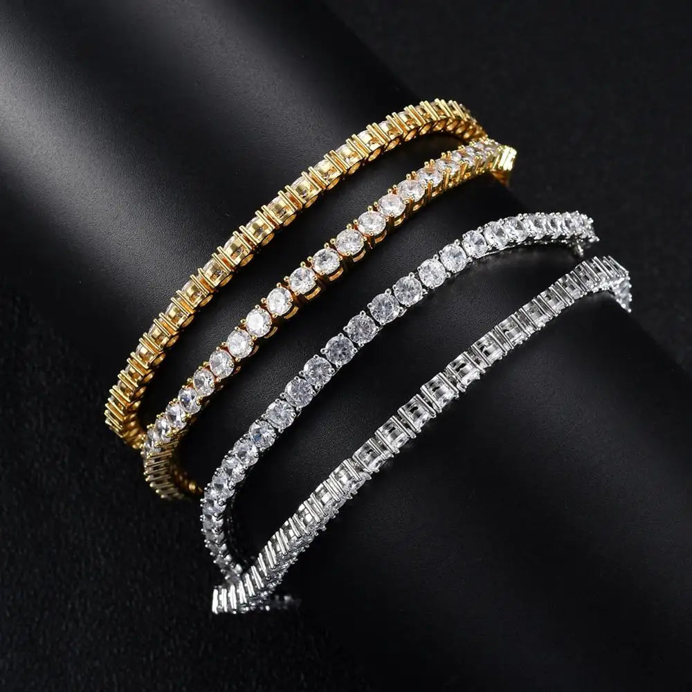 BC019 3mm 4mm 5mm Brass Zircon Tennis Chain 1 Row Necklace Hip Hop Bling Jewelry Gold Silver CZ Tennis Chain Necklace Iced Out