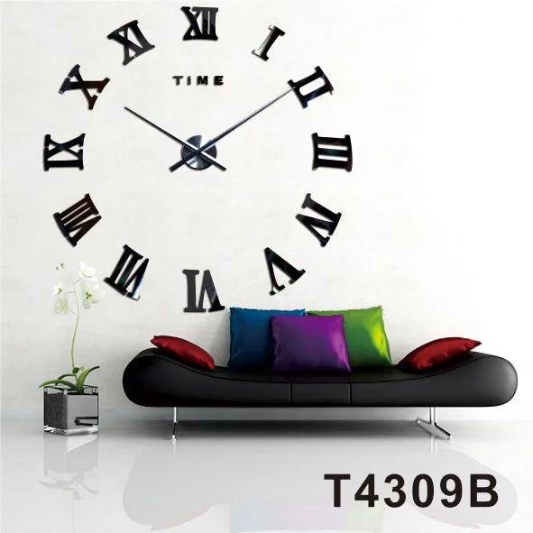 ATOMIC Wall Clock Mirror Wall Sticker Clocks Home Decor Quartz Modern big size clock with 3D Roman Numbers and long hands