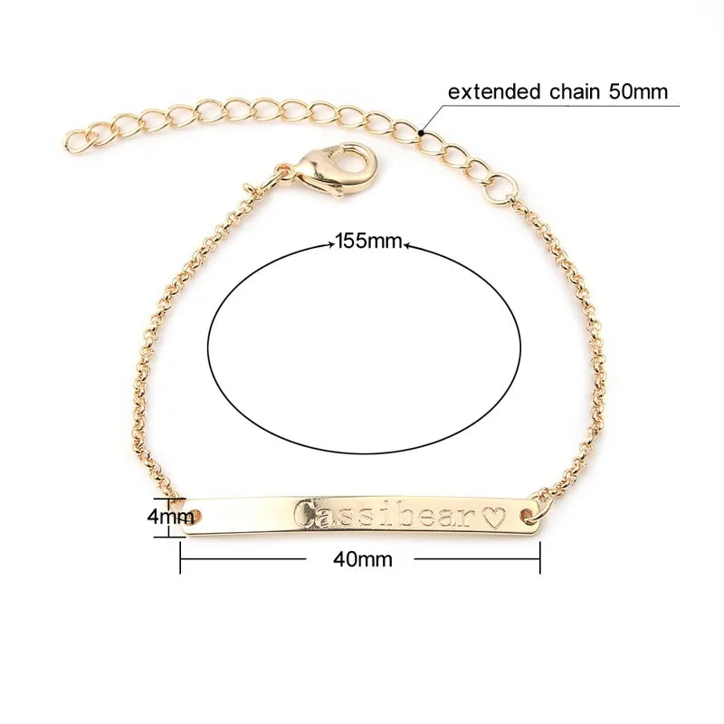 Custom Name Engraved Bracelet Delicate Stacking Gold Minimal Message Engrave Skinny bar Bracelet Bridesmaid Jewelry