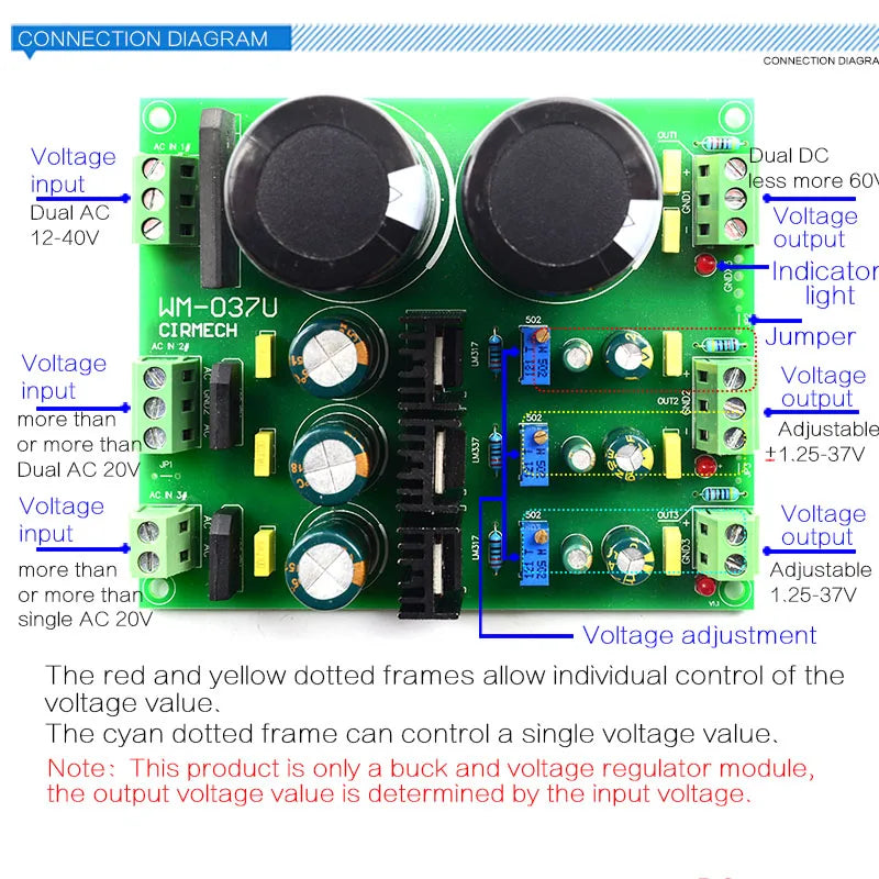 CIRMECH Rectifier filter power board LM317 LM337 multi-channel adjustable rectifier regulator filter power module for amplifiers