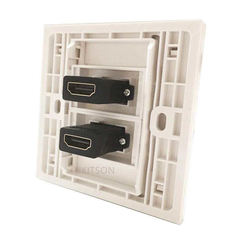 2 Ports HDMI Compatible Wall Panel 4K HDMI2.0 Audio Video Socket 86x86mm For HDTV Projector PS4/Xbox Home Theater Systems